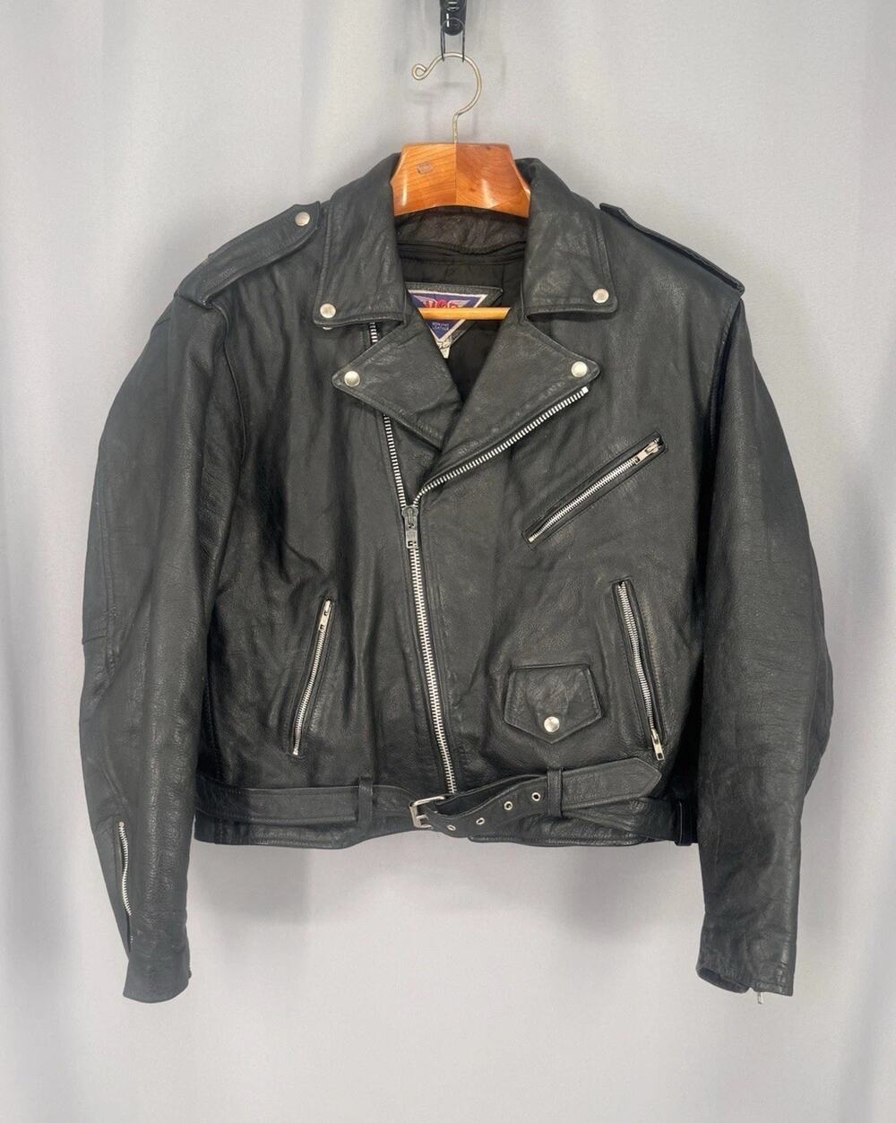 Vtg MOB Bike Jacket Mens Size 56 Black Leather Removable Liner Biker